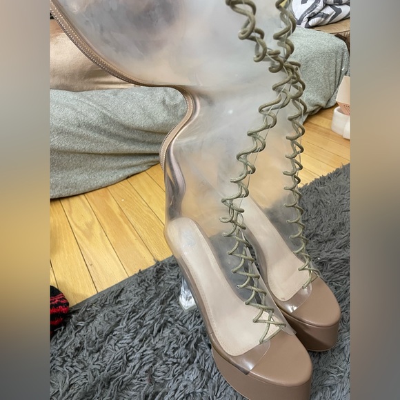 - 💙 NUDE  Platform THIGH HIGH LACE UP Boot SHOES *NEW* - Picture 7 of 17
